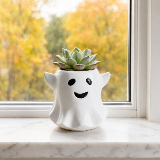 Ghost Flowerpot Waterproof Resin Halloween Vase Spooky Cute Desktop Ornament for Green Plants