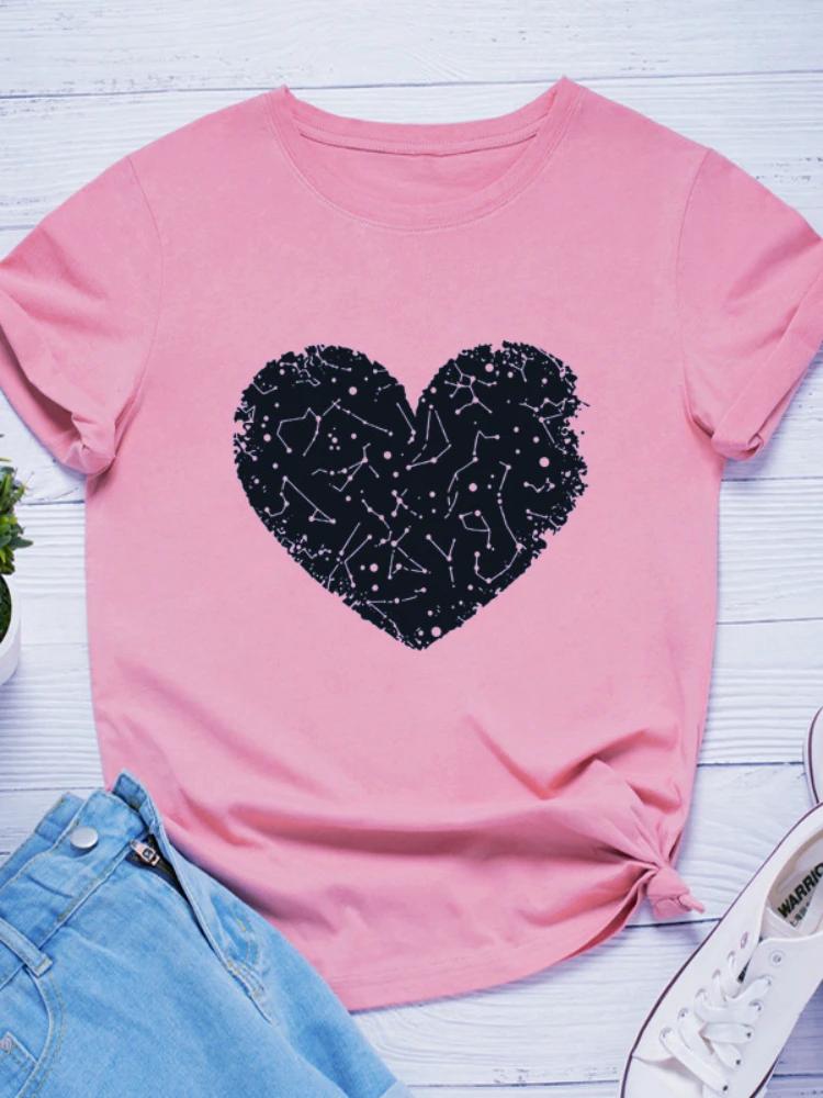 Black Heart Print T Shirt Women Short Sleeve O Neck Loose Tshirt Summer Women Causal Tee Shirt Tops Camisetas Mujer