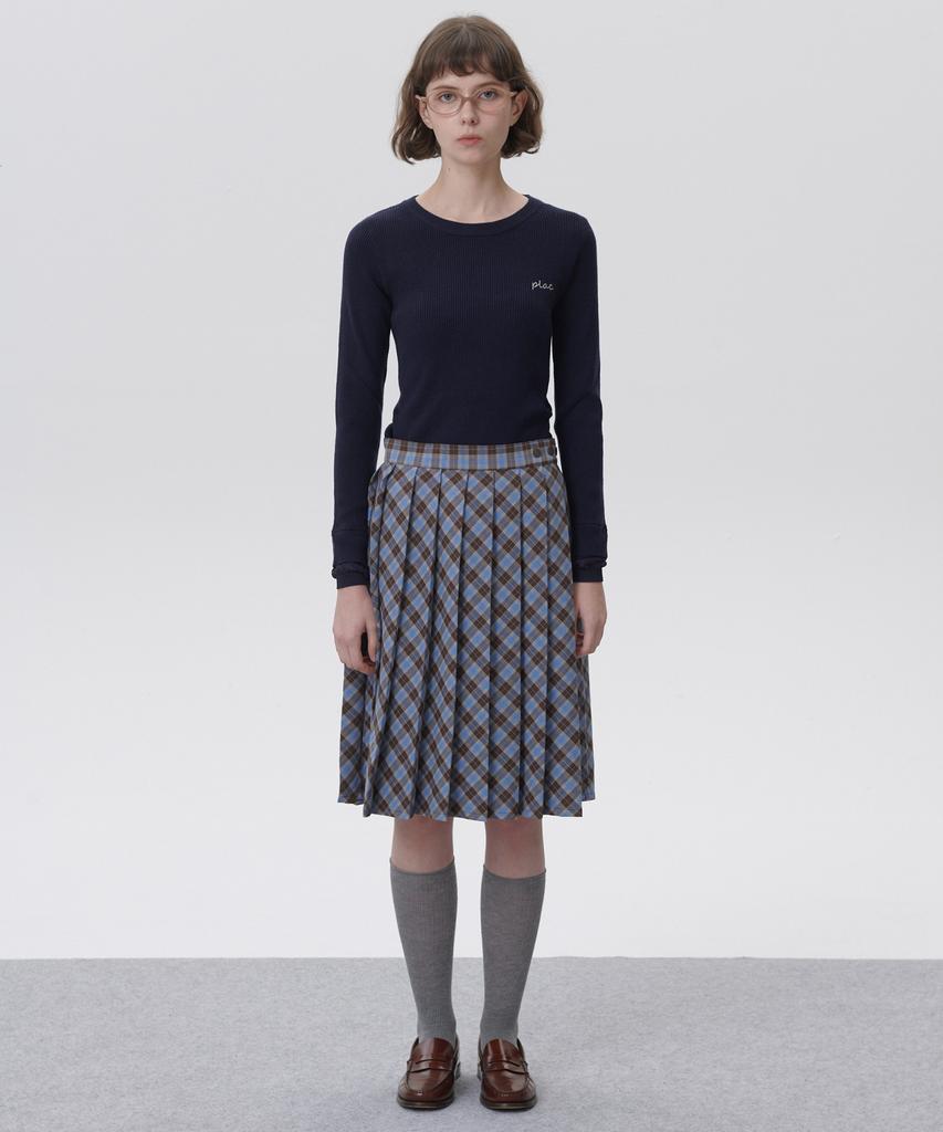 Plack Woman Check Midi Pleated Wrap Skirt Blue