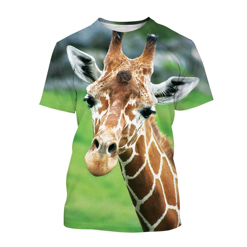 Funny Giraffe Pattern T-Shirt For Men Cute Animal 3D Printed T Shirts Summer Street Oversized Short Sleeve Tees Round Neck Tops