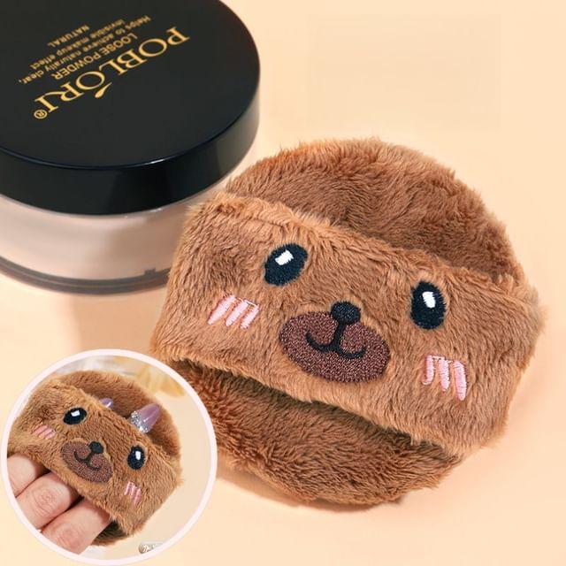 

Violeta - Animal Embroidered Velour Powder Puff with Case Brown