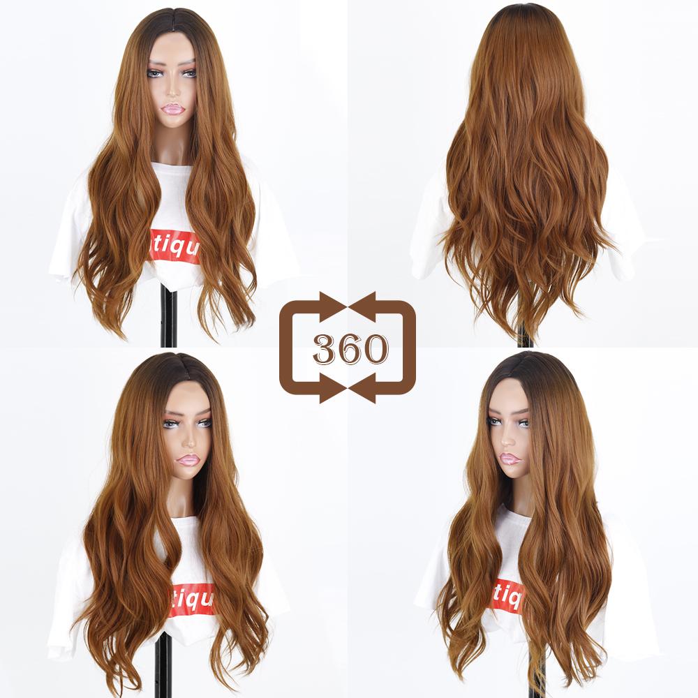 MISSQUEEN Ombre Brown Long Water Wave Wigs for Women Daily Wear Synthetic High Temperature Fiber Wig Blond Red Black Orange Wig