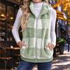Women's Sleeveless Vest Plaid Zip Up Stand Collar Fuzzy Outerwear for Fall and Winter