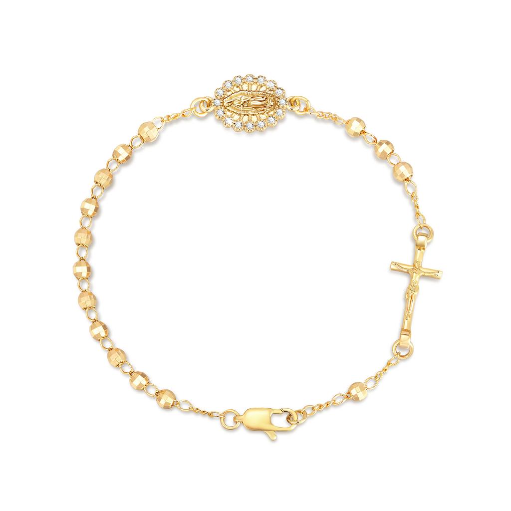 Bracciale con Perline del Rosario, Croce della Vergine Maria, Braccialetti con Crocifisso Cattolico per Donna, Gioielli Cristiani per Battesimo, Cresima, Comunione