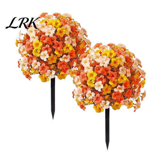 Natural Looking Fake Greenery Artificial Fall Flowers for Outdoors, Autumn Topiary Ball, UV Resistant Faux Mums with Ground Vivid Floral Decor Indoor