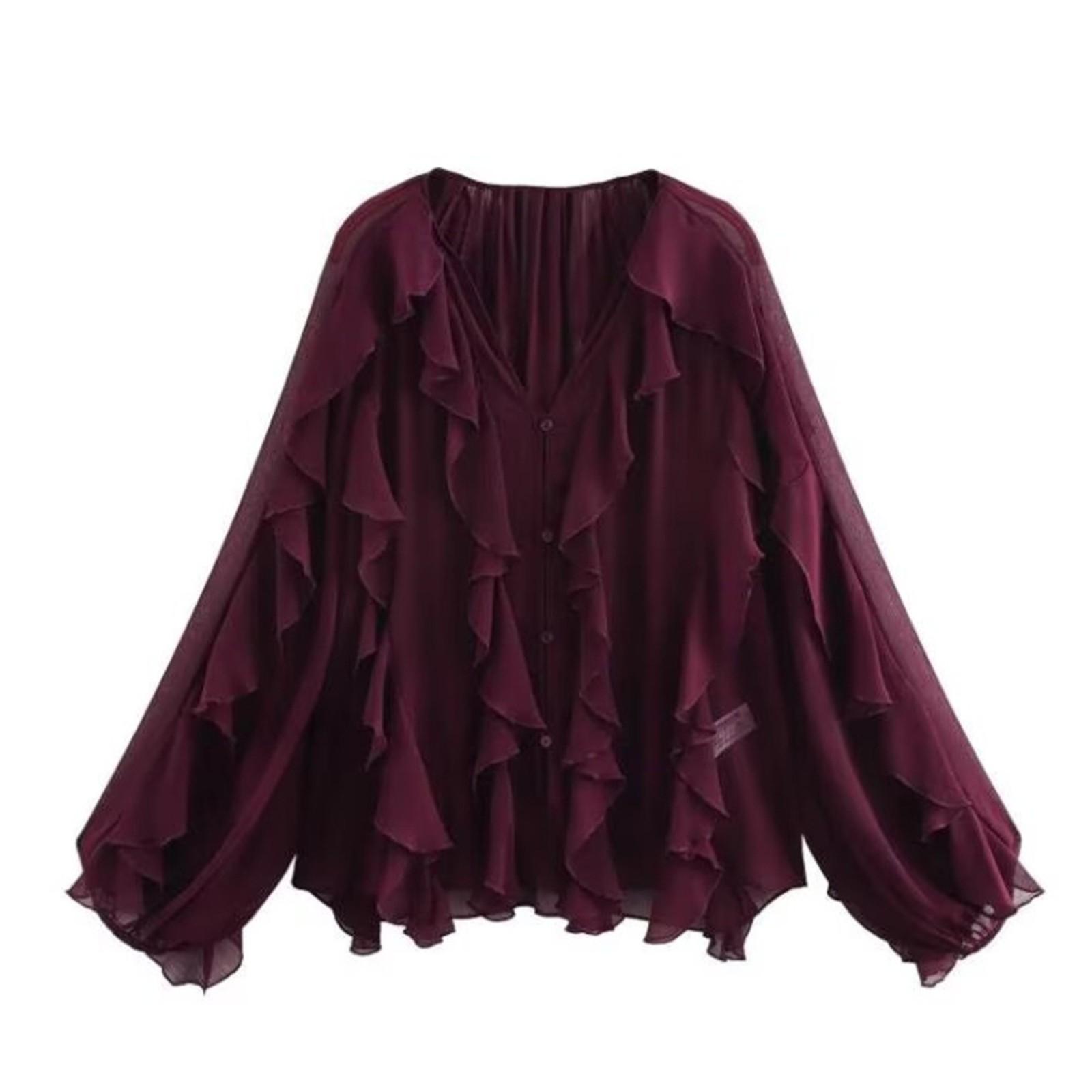 

Women s Summer V,Neck Long Sleeve Shirt Tops XS