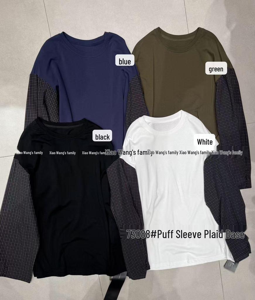 Xiao Wang's Spring '73088' Patchwork Plaid Loose Fit Plus Size Long Sleeve T-shirt