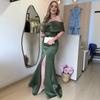 Spring and Autumn New European Beautiful Women Sleeveless Waist Off-the-shoulder Dress One-word Collar Hip-wrapped Split Long Dress