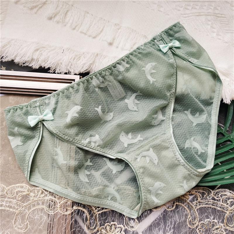 Śliczne figi Cartoon Dolphin Dopasowane kolorystycznie majtki Mlecznobiała bielizna damska z niskim stanem