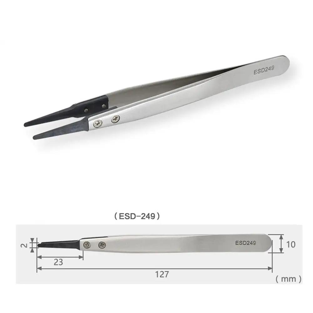 1pcs High Quality ESD Anti-Static Tweezers With Replaceable Tips Full Stainless Steel Body Carbon Fiber Conductive Plastic