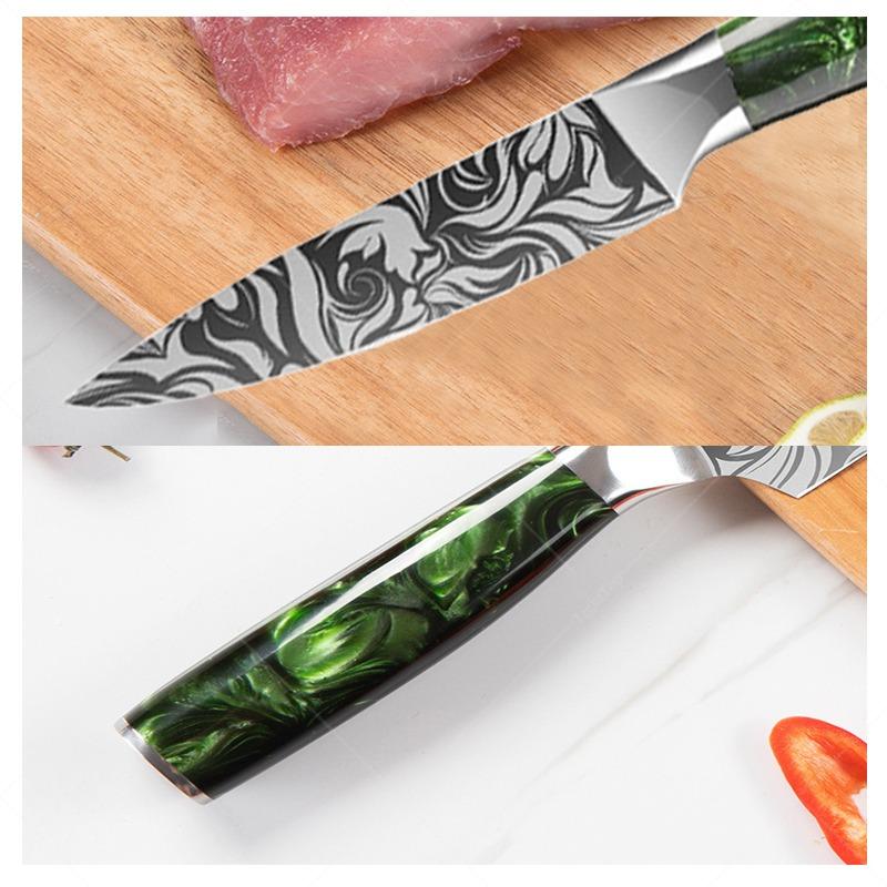 Stainless Steel Fruit Knife Small Damascus Pattern Fruit Peeling and Slicing Multi-purpose Knife Household Kitchen Knife