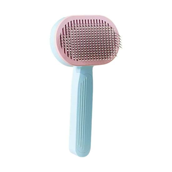 Pet Grooming Comb Self-Cleaning Dog Shedding Brush Angled Stainless Steel Teeth Massage Comb