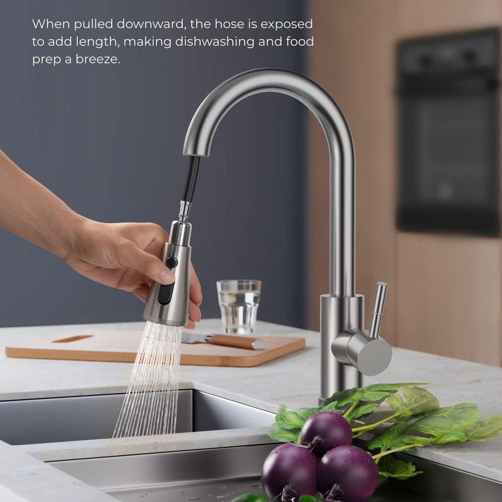 Rotatable Stainless Steel Pull-out Kitchen Faucet with Hot and Cold Function