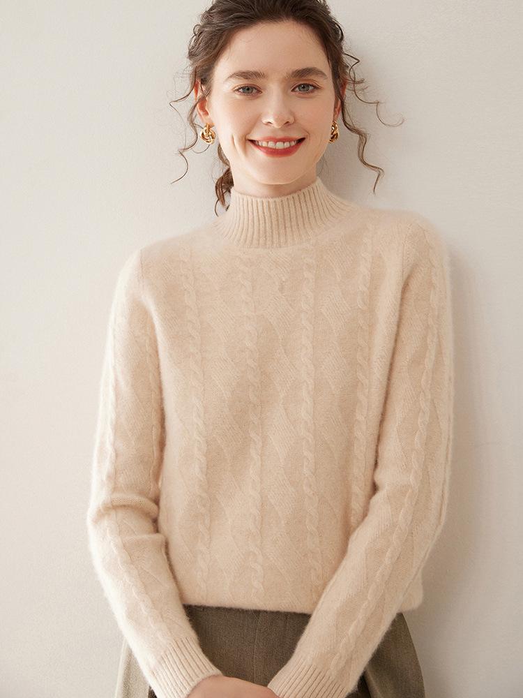 Women's Winter Cashmere Knit: Half-High Collar, Thickened, Loose Fit Sweater