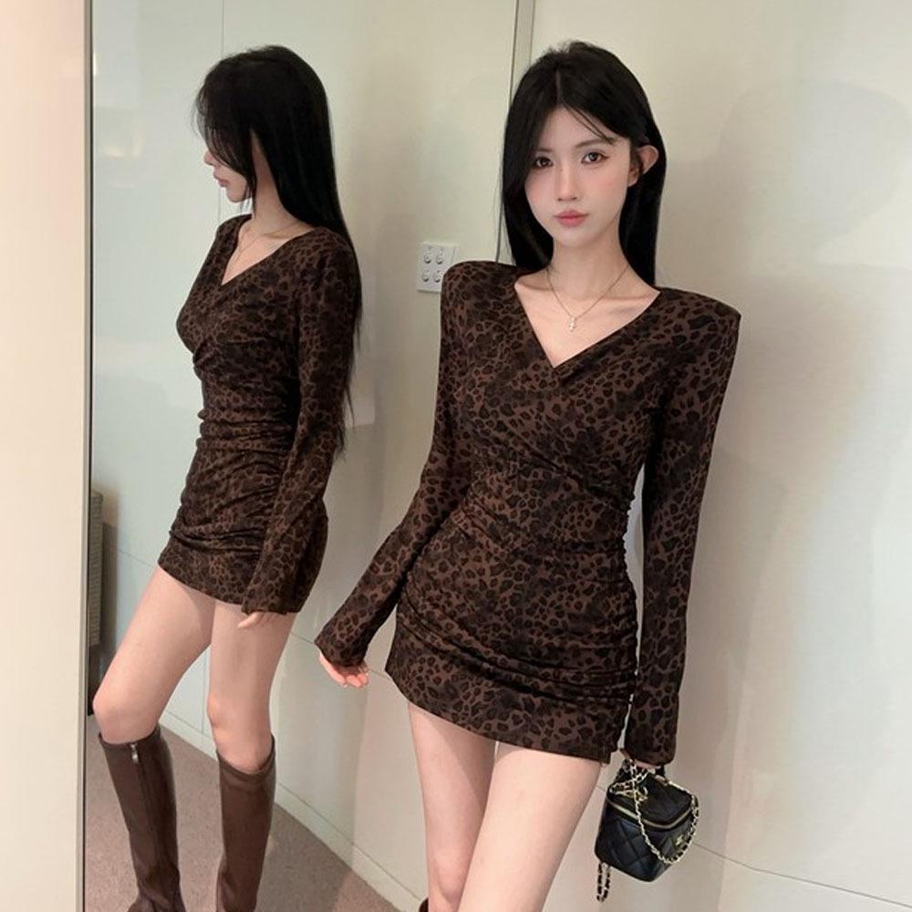 Women s Sexy Leopard Print V-Neck Bodycon Dress – Autumn/Winter Trend XXL