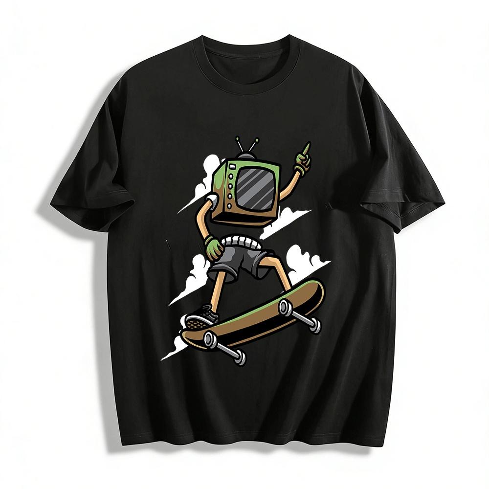 

Vintage TV Skateboard Cool Graphic Casual T-Shirt Pure cotton T-shirt XXS