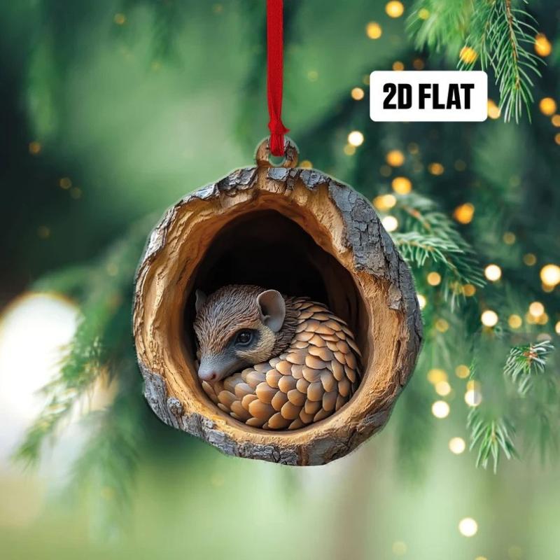 Neue Tier-Weihnachtsornamente 2D Flaches Acryl Vogelanhänger Eule Eichhörnchen Hase Anhänger Weihnachtsbaumdekoration Xmas Hängend