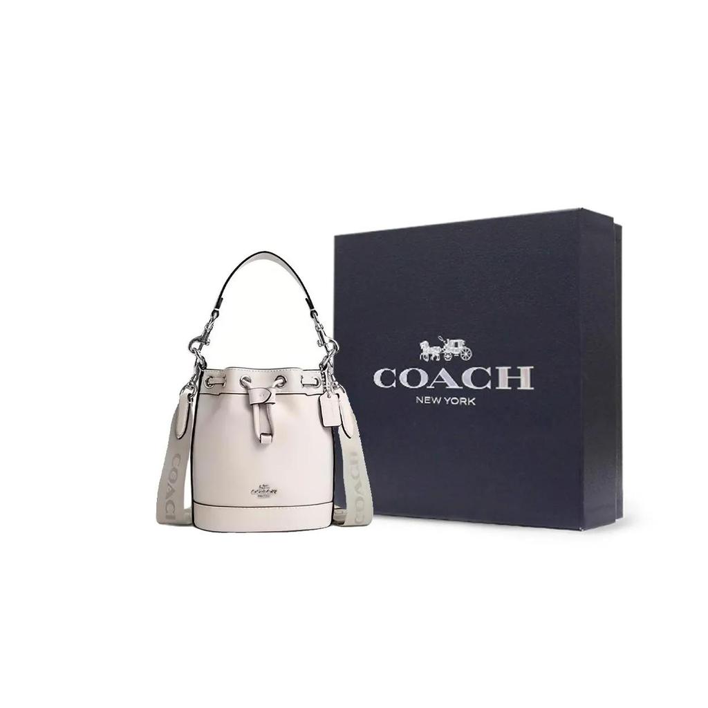 Coach Bucket Cow Leather Bucket Bag , Shoulder Bag , Crossbody Bag , Handbag Mini Women's Silver Chalk (Unisex) Handbags CR144 SVHA