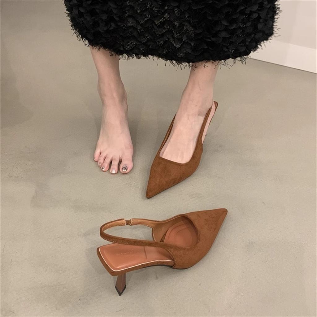 French bag head sandals high-heeled women's spring and summer 2025 new suede light mouth thin heel temperament with skirt cool single shoes