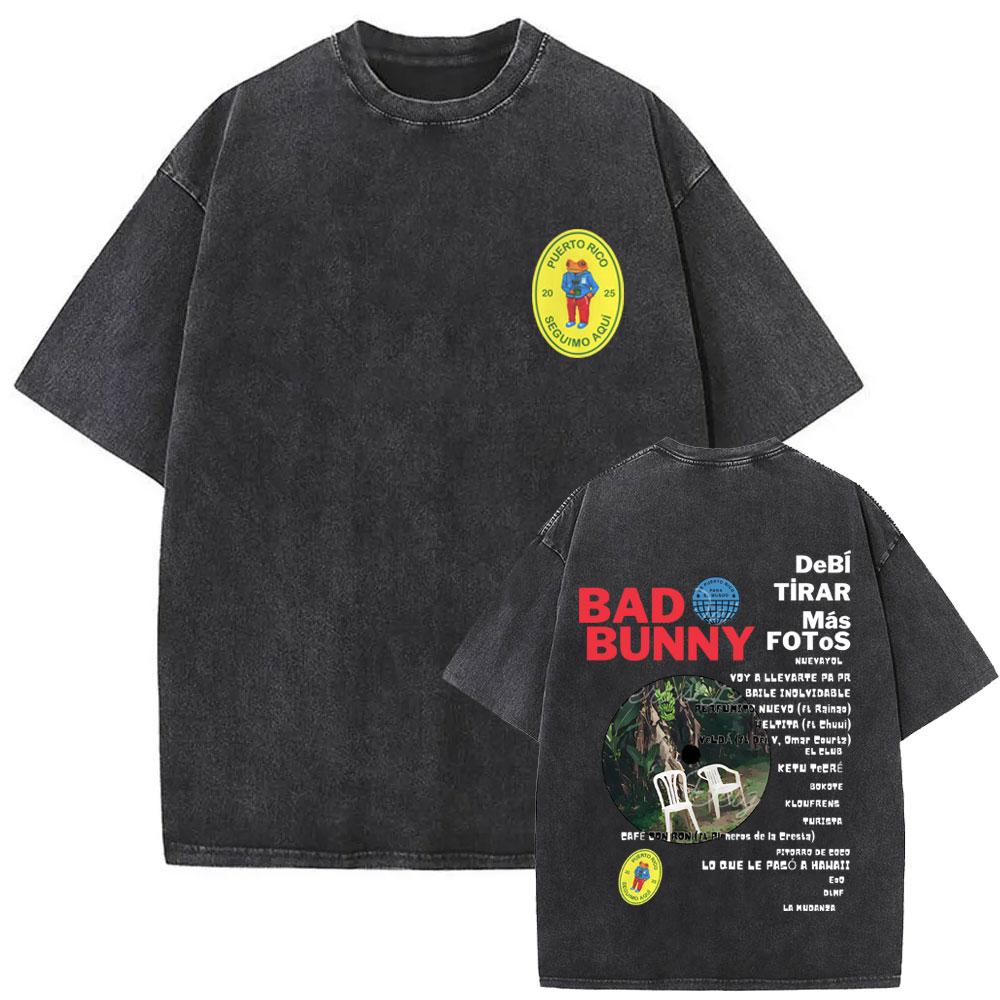 Washed Vintage Rapper Bad Bunny Un Verano Sin Ti Album Graphic Tshirt Men Women Hip Hop Fashion Pop Music T Shirts Streetwear