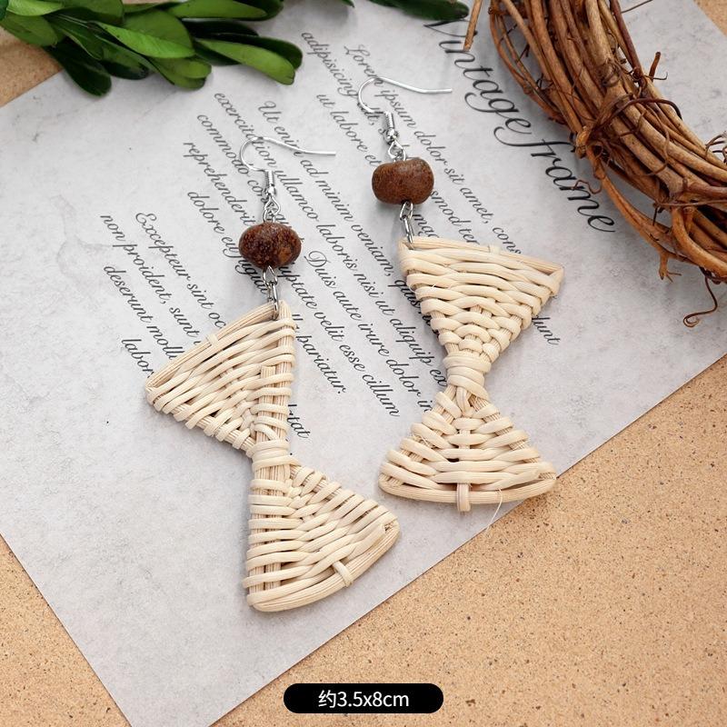 New summer bohemian retro vacation grass vine woven earrings femininity long island beach wooden earrings
