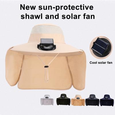 Fan Hat Wide-Brimmed Shawl Fishing Hat with Dual-Power Fan Design 3 Gear Adjustable UV-Protection Outdoor Hat