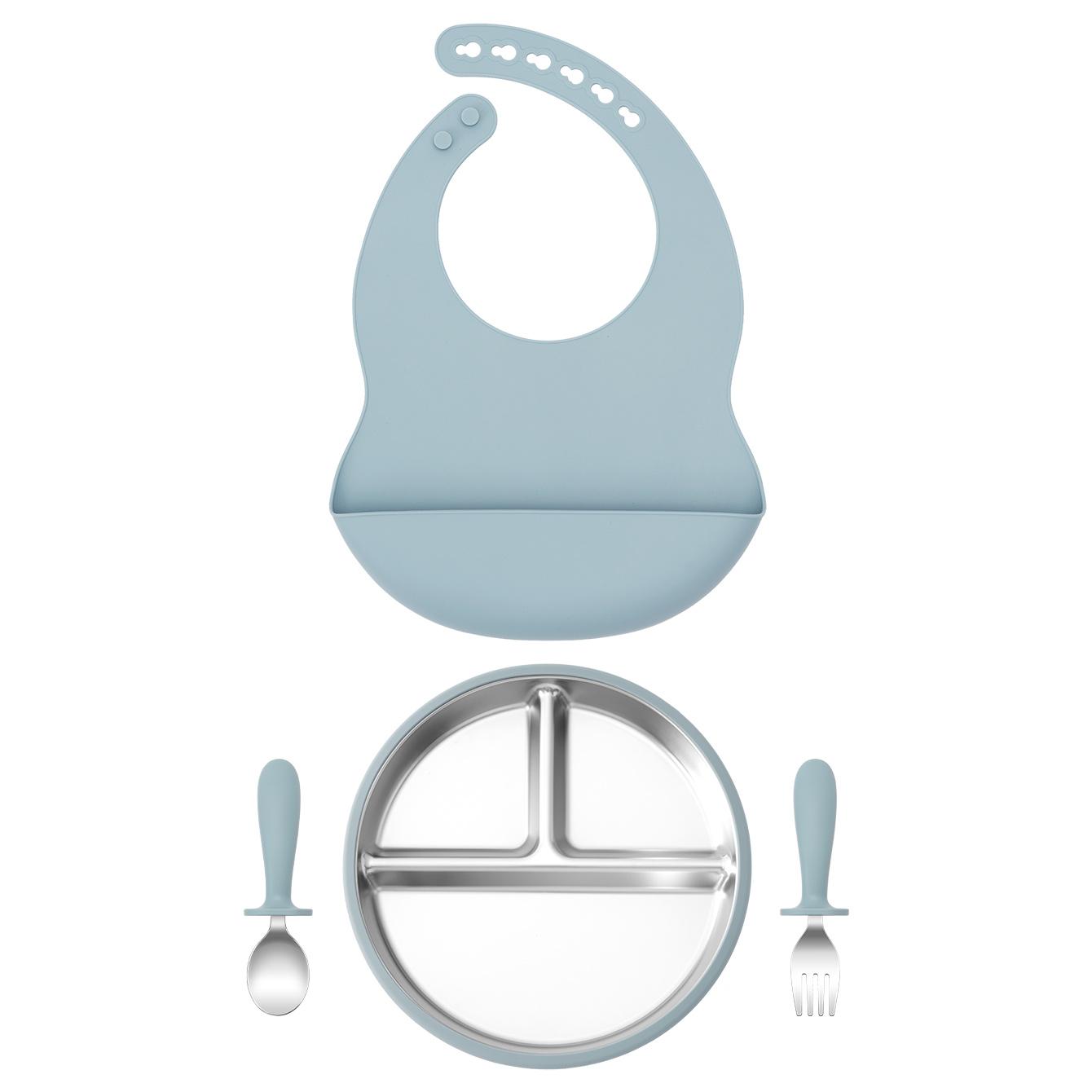 

Color Kids 4PCS Infant Weaning Tableware Stainless Steel Silicone Feeding Set With Dishes Plate Fork Spoon BPA Free Cutlery