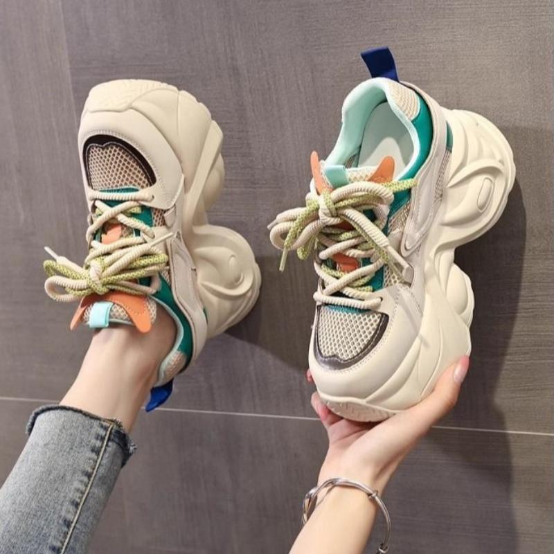 10cm Chunky Lace-up Sneakers Women's Autumn New Breathable Casual Walking Shoes Mixed Color Fashion Women Sport Shoes Zapatillas