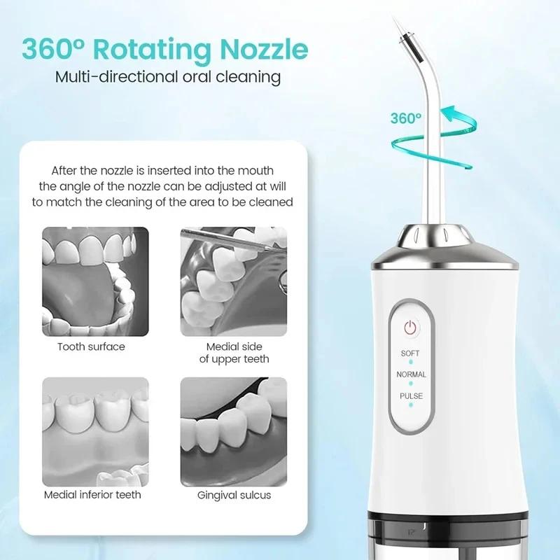 Electric 3 Mode Water Flosser Portable Mouthwash Rechargeable Toothbrush 4 Nozzles 240ml Large Water Tank IPX7 Waterproof Gifts
