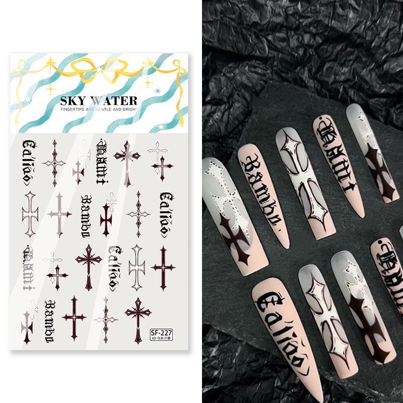 SKY 6D Embossed Gothic Star & Cross Nail Stickers - European Style