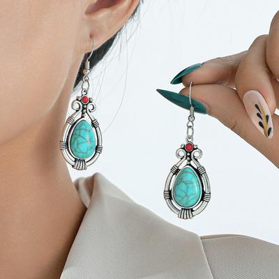 Earrings, Vintage Bohemian Red Turquoise Droplet Hollow Earrings Earrings