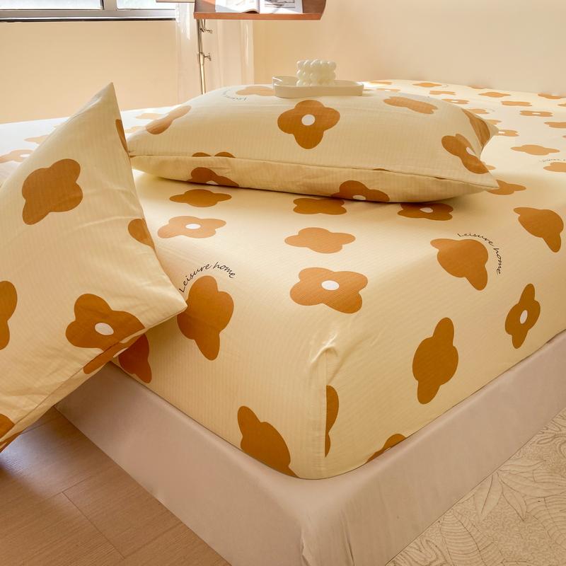 Washed Cotton Bed Sheet Fitted Sheet with Pillowcase Elastic Bands Non Slip Adjustable Mattress Cover for Double King Queen Bed