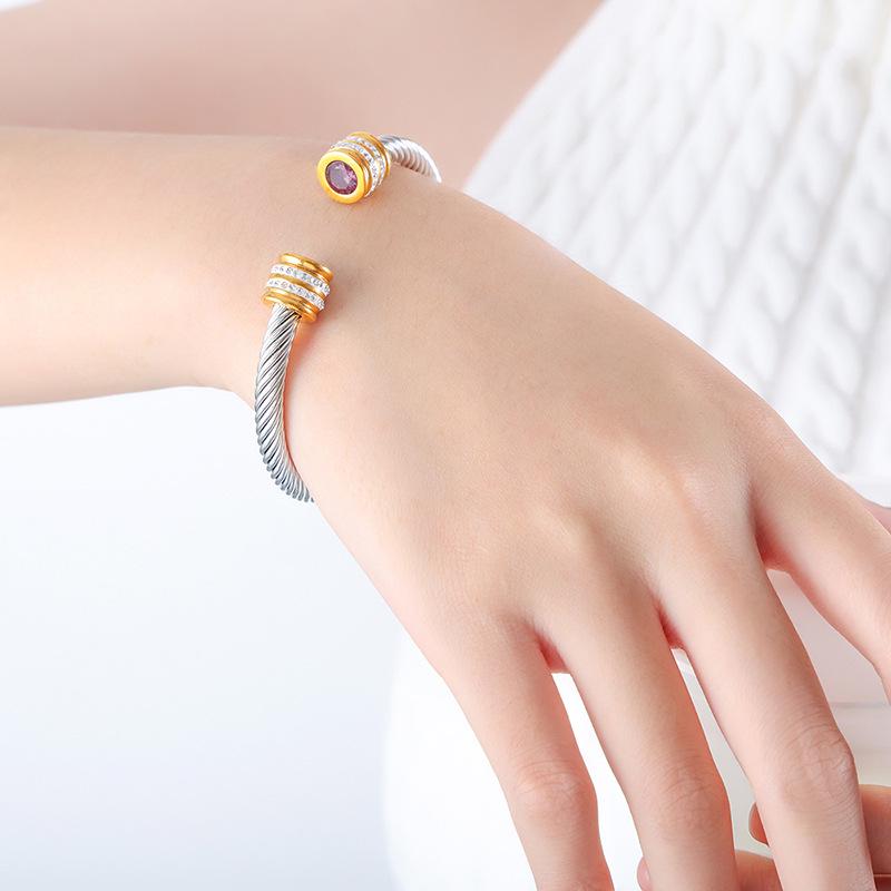 Titanium Steel Multi-Color Zirconia Open Bangle - Cross-Border Stainless Steel Hand Ornament