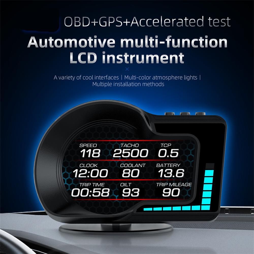 Car HUD OBD+GPS Gauge 6 Alarm Functions Accelerated Test Brake Test Universal