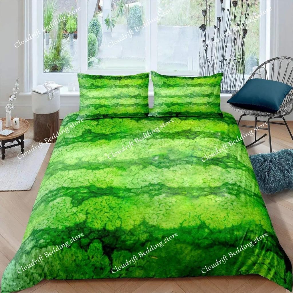 Watermelon Duvet Cover Set Green And Red Colour Polyester Comforter Cover King Queen Full Size For Kids Teens Adults Bedding Set