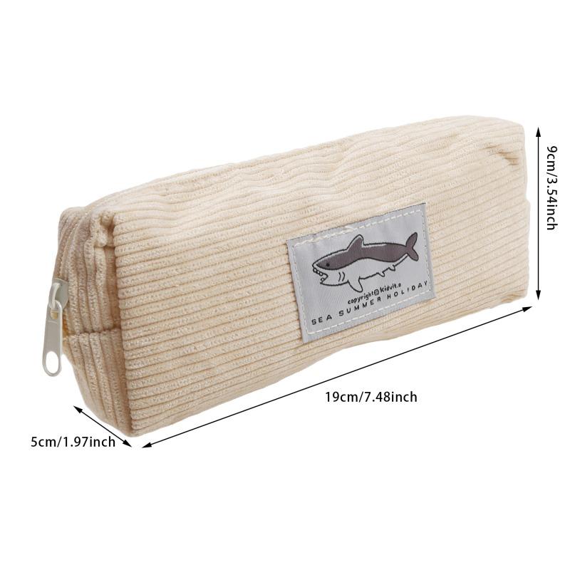 1/2pcs Cute Shark Pencil Case Unisex Korean Style Dirty Corduroy Resistant Storage Bag Girls School Student Supplies Stationery