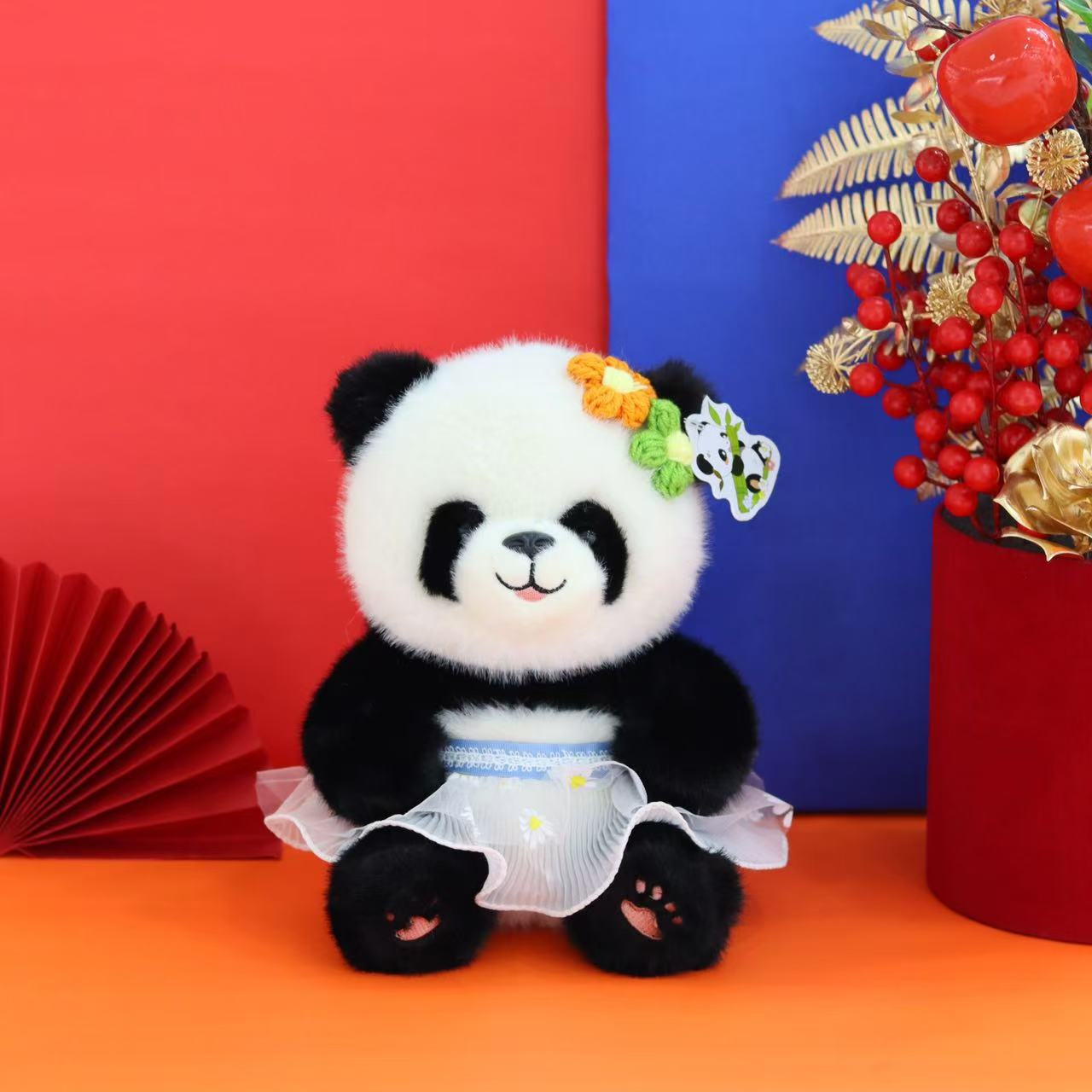

Cute giant panda doll plush toy Chengdu panda doll flower panda rag doll activity gift 25cm