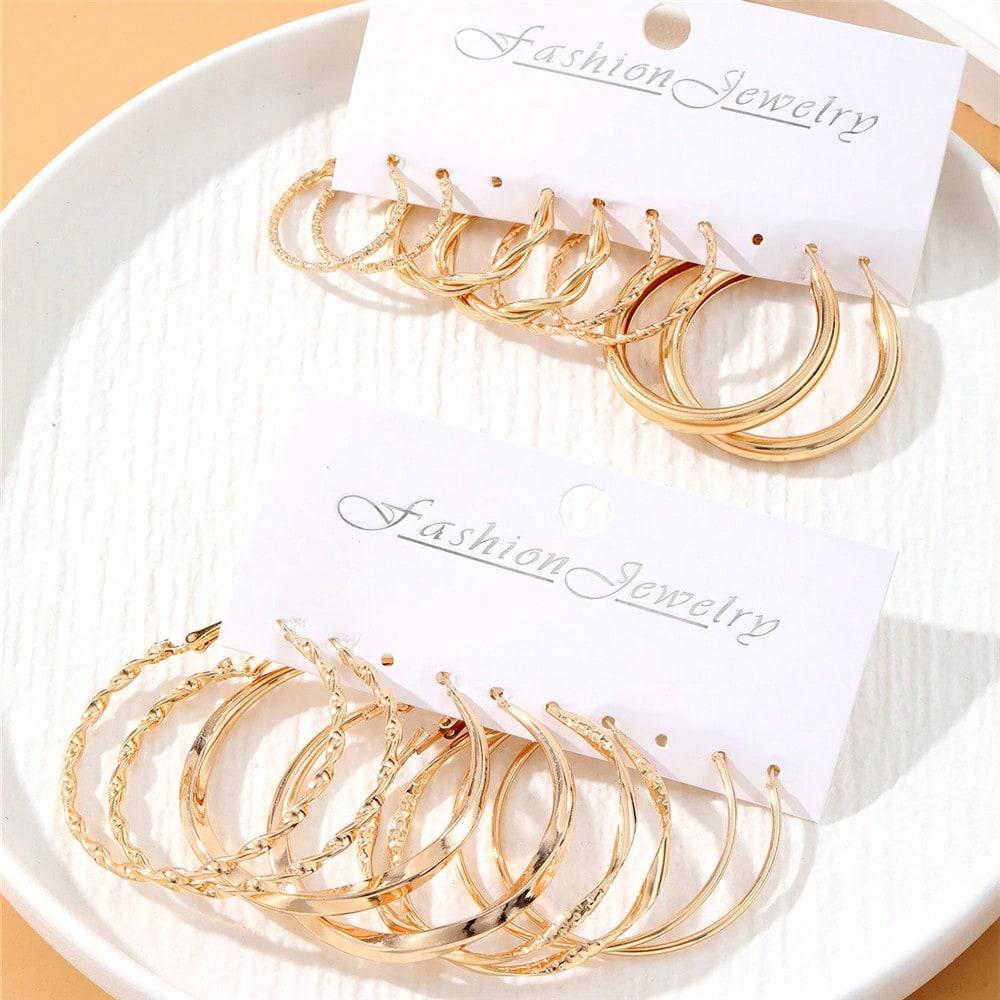 8pcs/Set Metal Twist Hoop Earrings For Women, Jewelry Earrings Suitable For Daily, Party, Beach, Minimalist Style