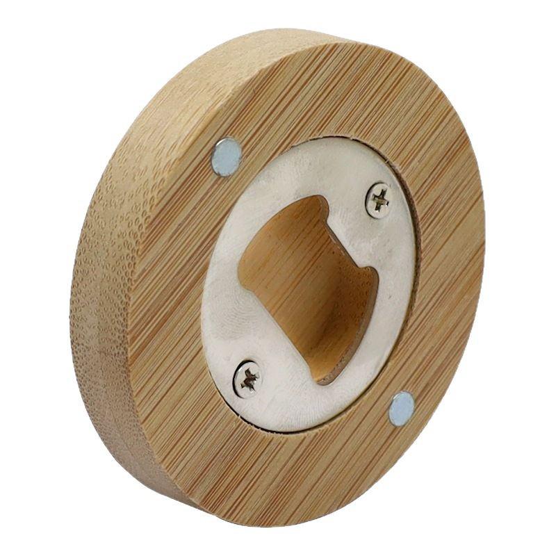 Apribottiglie Magnetico in Bambù: Apribottiglie Rotondo in Legno per Birra e Bevande da Frigorifero