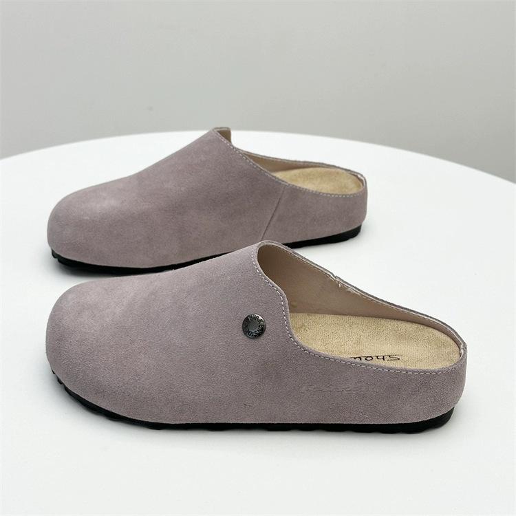 Soft Leather Version~ Spring 2025 New Boken Shoes Platform-soled Wind One Pedal Flat-bottomed Lazy Bag Head Half Drag Women