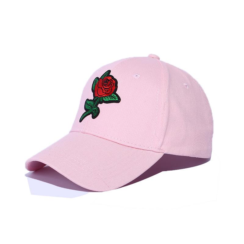 

2022 Літня бейсболка з вишивкою з трояндою Чоловіча жіноча модна шапка від сонця на відкритому повітрі Регульована бавовняна повсякденна кепка з застібками 56-60cm рожевий