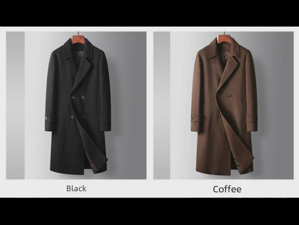 Pánský 2024 dvouřadý prošívaný vlněný větrovka - podzimní/zimní dlouhý business kabát