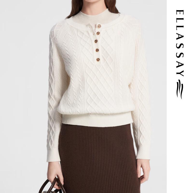 ELLASSAY Women's Textured Round Neck Pullover Knit Sweater