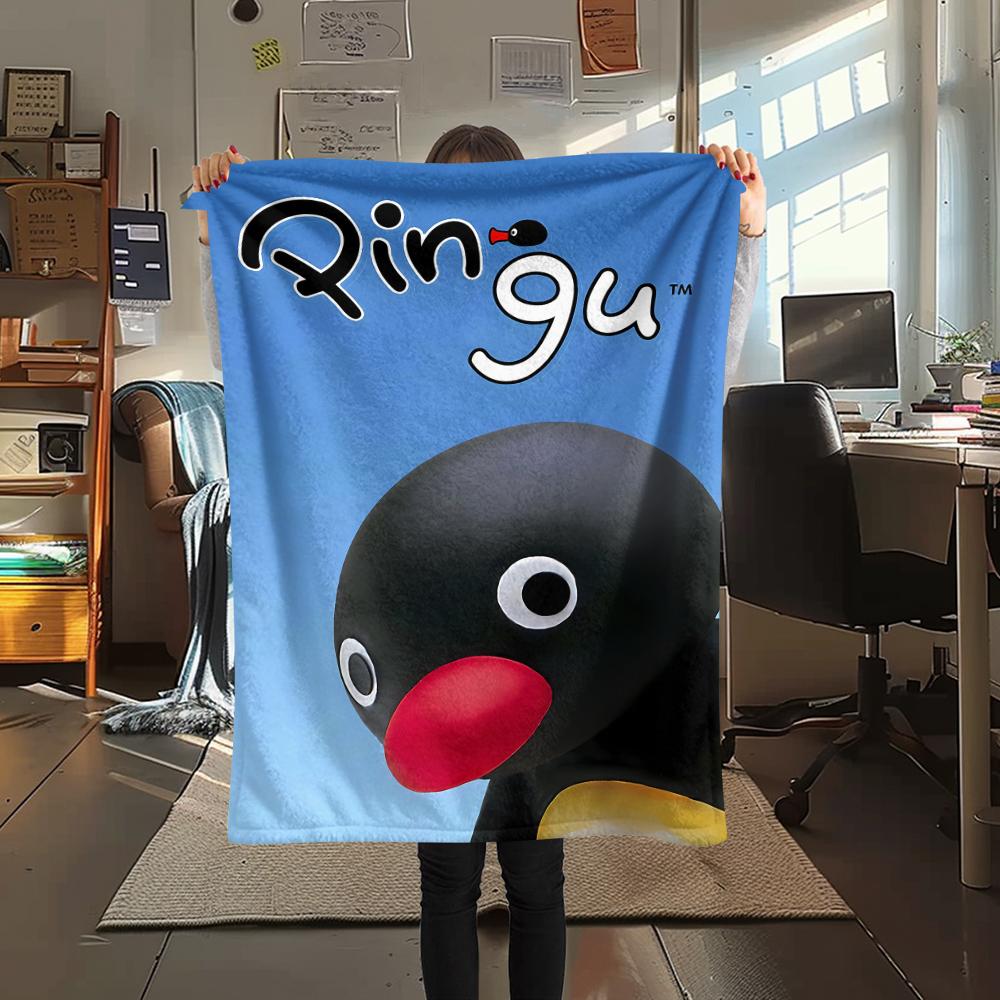 1 Stück PINGU Aufdruck Flanelldecke, Hohe Qualität für alle Jahreszeiten, Heimdekoration, Wärme und Komfort, Perfekt für Weihnachtsgeschenke