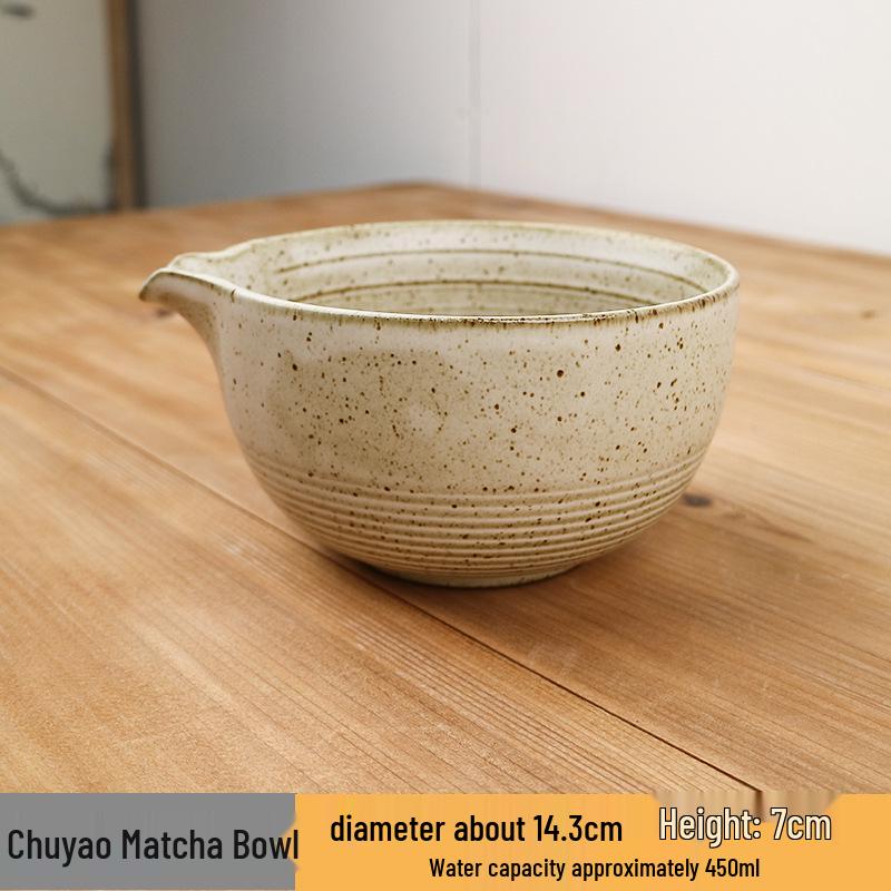 Ceramic Matcha Bowl & Chasen Stand Set with Kiln-Changed Stirrer Brush - Japanese Tea Ceremony Tools
