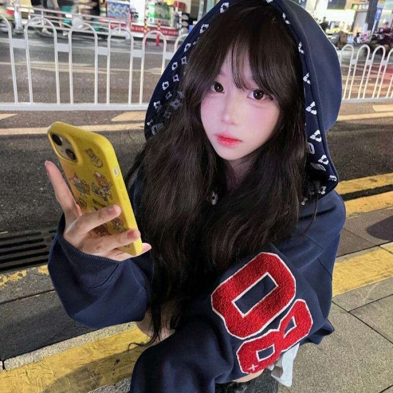 Women s Loose-Fit Hooded Sweatshirt with 3D Embroidery (Pure Cotton/Blend) XL