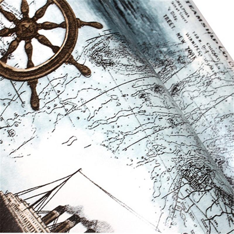 HaoHome Self-adhesive Wallpaper Mediterranean Sailing Children Waterproof Wallpaper Student Dormitory Table Cabinet Sticker