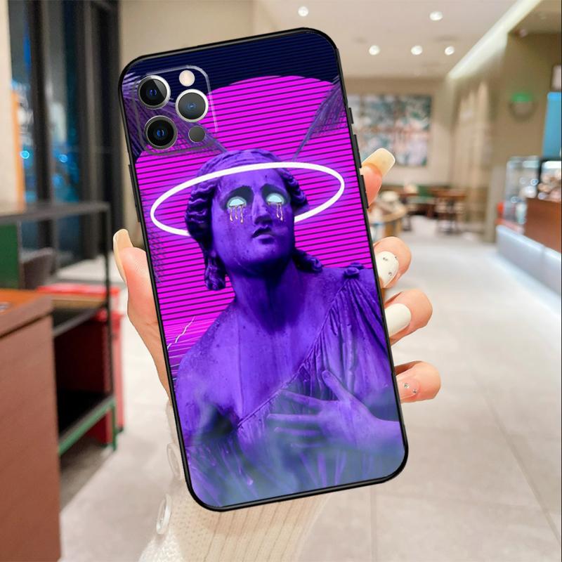 Great Wave Retro Cyber Statue Phone Case For iPhone 17 16 15 14 13 11 12 Pro Max mini 16 Plus 16e 17 Air Protective Cover