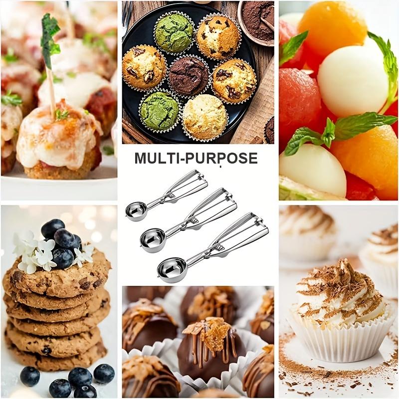 Thickened Stainless Steel Ice Cream Scoop with Trigger Fruit Baller Measuring Spoon for Baking Fruit Cookie Dough Cupcake