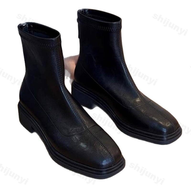 Vintage Women Ankle Boots 2026 Fashion Square Toe Comfortable Soft Sole Wedges Shoes Classic Versatile Short Chelsea Boots